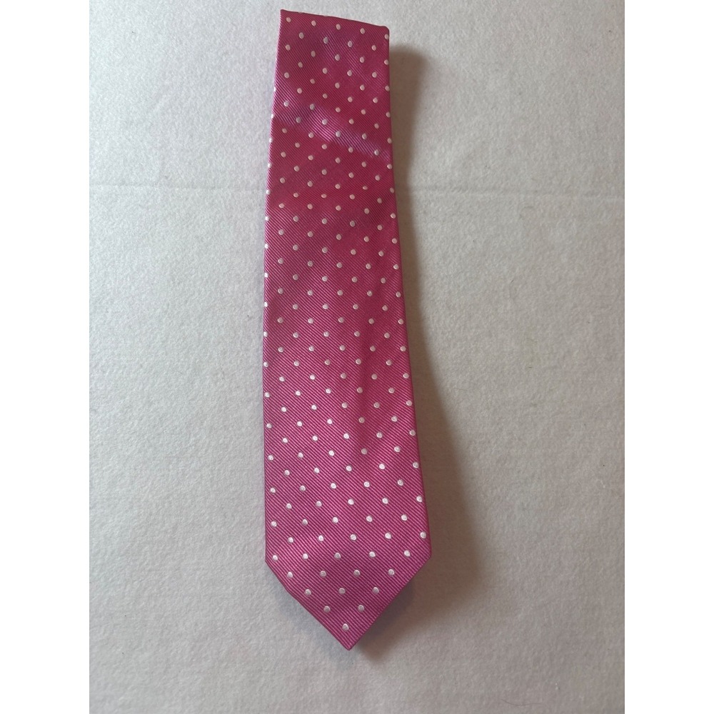 Faconnable Polka Dot Tie Mens OS Pink Silk Twill Formal Accessory
